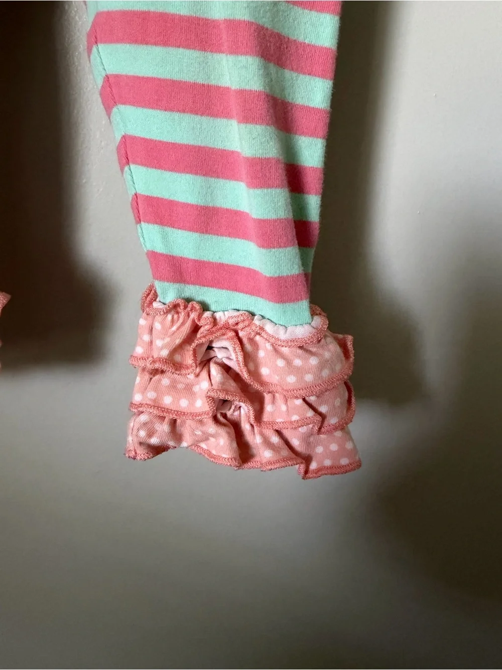 Matilda Jane Girls 6-12M Coral Teal Stripe Ruffle Hem Ankle Leggings Boutique
